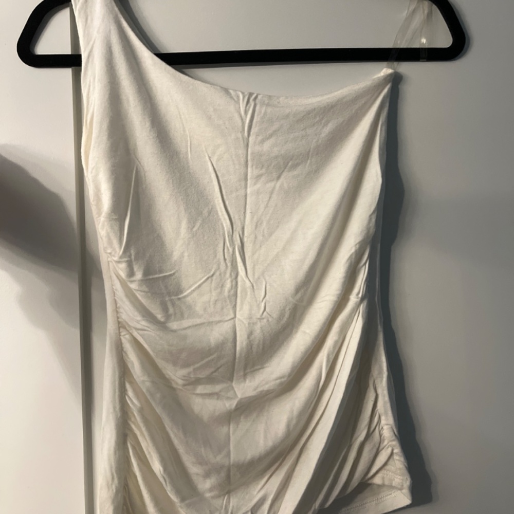 White / cream one shoulder ruched top Medium